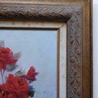 Still Life of Red Roses Oil On Canvas Signed Linda Britt