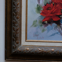 Still Life of Red Roses Oil On Canvas Signed Linda Britt