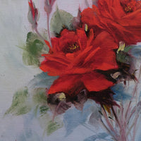 Still Life of Red Roses Oil On Canvas Signed Linda Britt