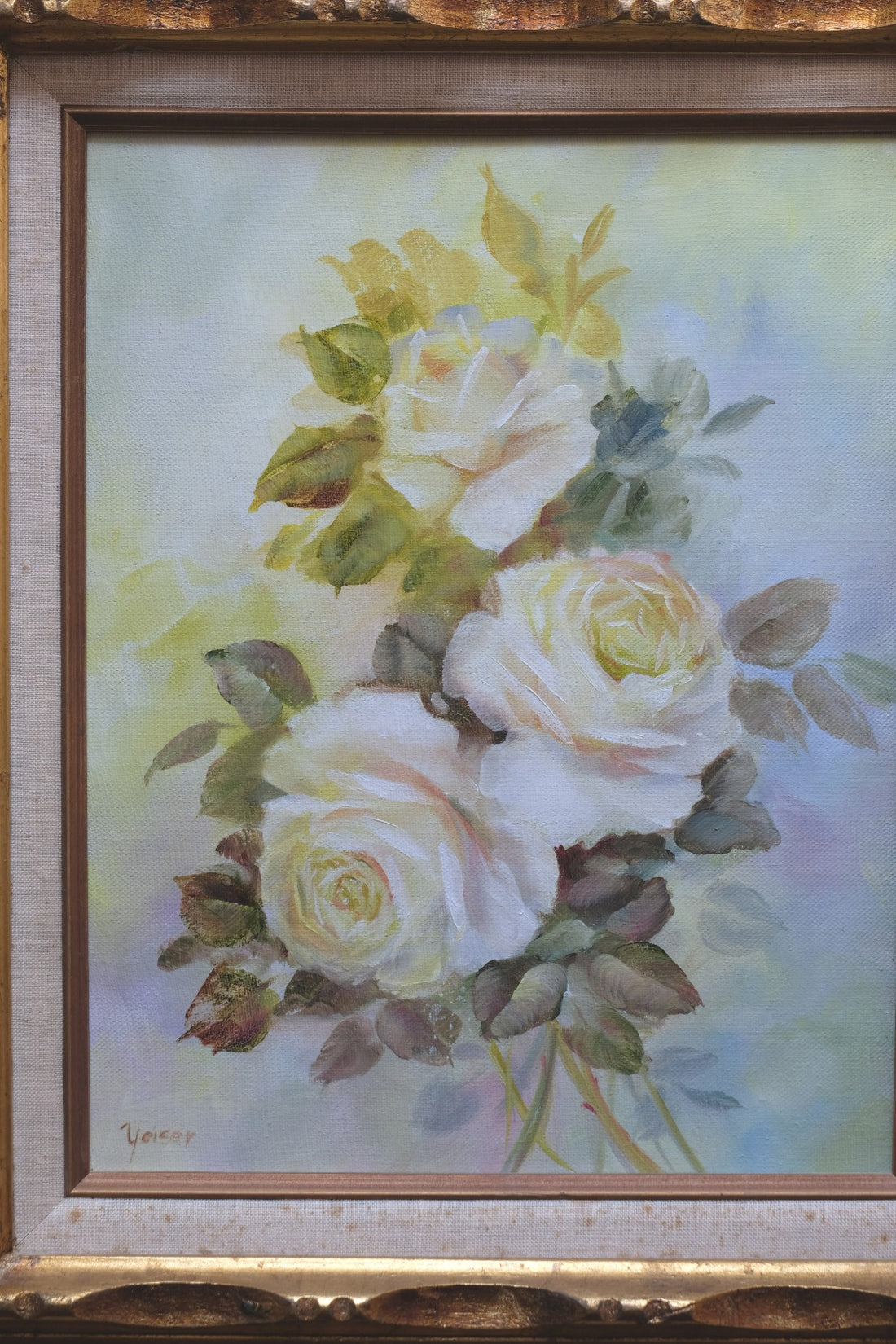 Yeiser signature on yellow roses painting