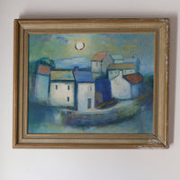 Colourful Pastel Harbour Scene – Oil on Board Coastal Painting