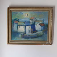 Colourful Pastel Harbour Scene – Oil on Board Coastal Painting