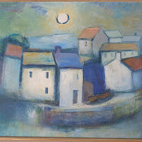 Colourful Pastel Harbour Scene – Oil on Board Coastal Painting
