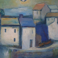 Colourful Pastel Harbour Scene – Oil on Board Coastal Painting