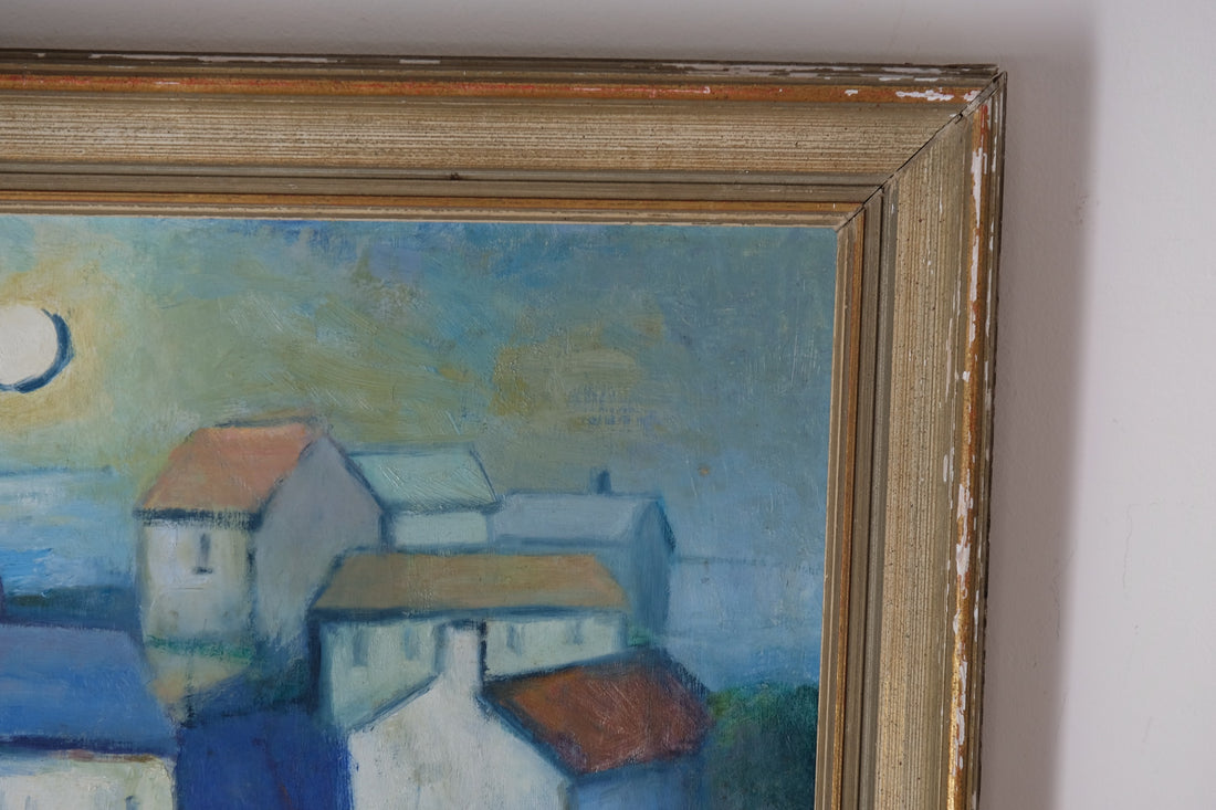 Colourful Pastel Harbour Scene – Oil on Board Coastal Painting