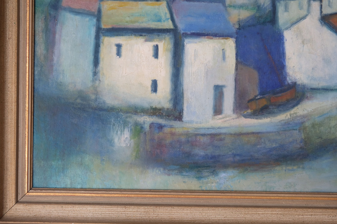 Colourful Pastel Harbour Scene – Oil on Board Coastal Painting