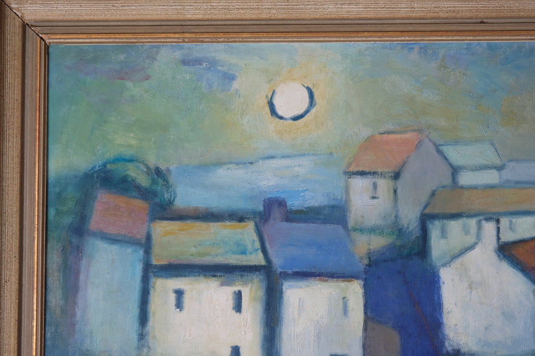 Colourful Pastel Harbour Scene – Oil on Board Coastal Painting