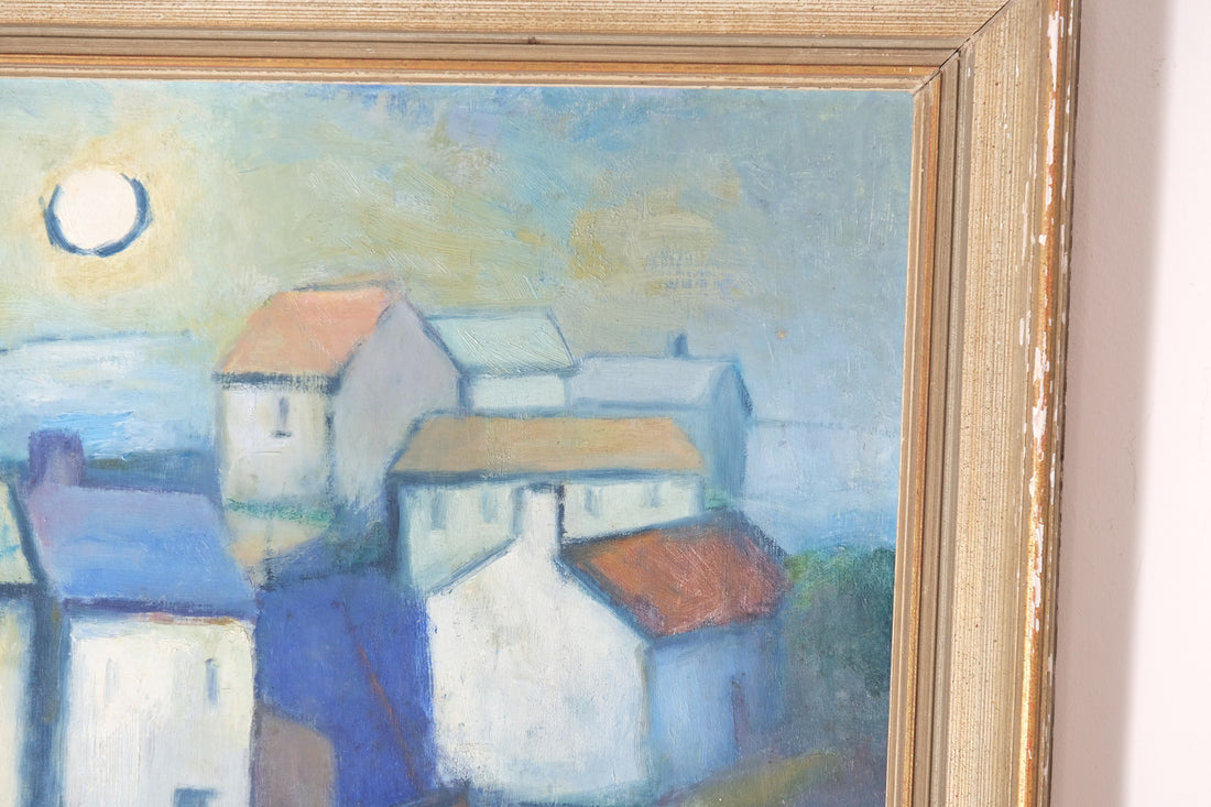 Colourful Pastel Harbour Scene – Oil on Board Coastal Painting