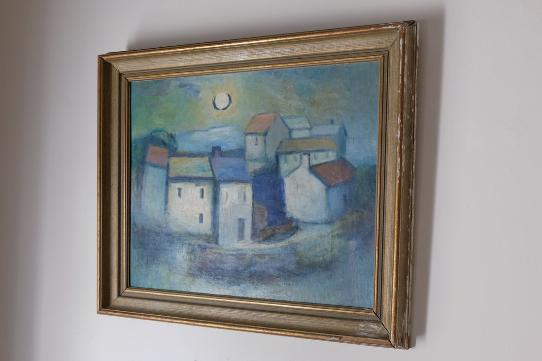 Colourful Pastel Harbour Scene – Oil on Board Coastal Painting