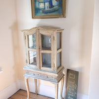 Painted Glass Cabinet On Stand with Single Drawer