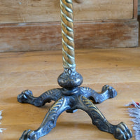 Antique Victorian brass telescopic wine table with mahogany top and lion’s paw feet