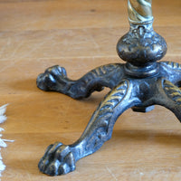 Antique Victorian brass telescopic wine table with mahogany top and lion’s paw feet