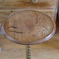 Antique Victorian brass telescopic wine table with mahogany top and lion’s paw feet