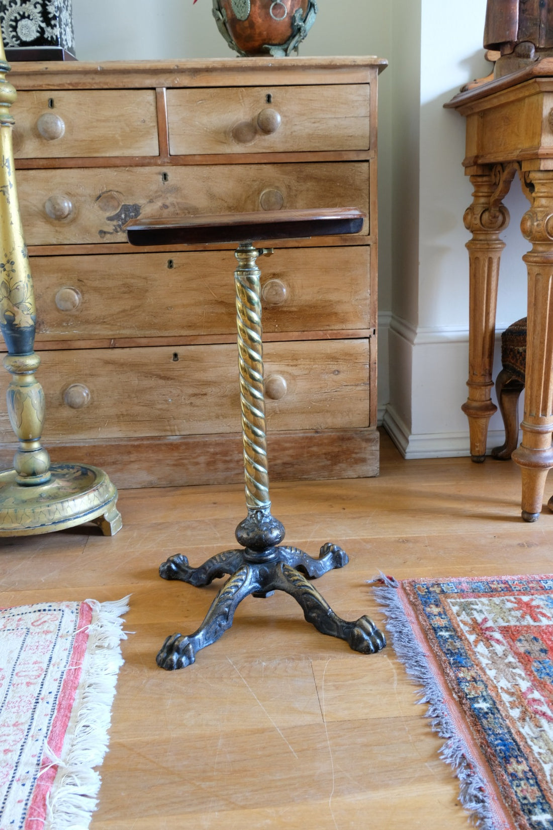 Victorian Brass Telescopic Wine Table with Lion’s Paw Feet