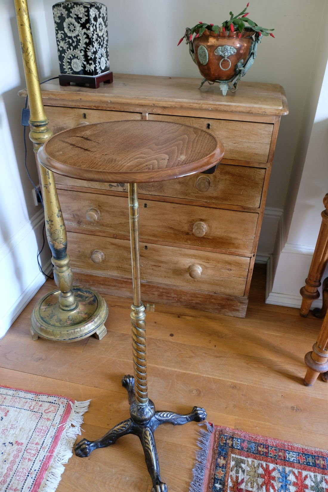 Victorian Brass Telescopic Wine Table with Lion’s Paw Feet