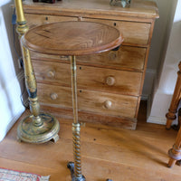 Antique Victorian brass telescopic wine table with mahogany top and lion’s paw feet