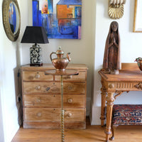 Antique Victorian brass telescopic wine table with mahogany top and lion’s paw feet