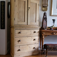 Antique pine linen press with 3 graduated drawers circa 1890