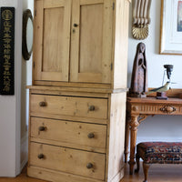 Antique pine linen press with 3 graduated drawers circa 1890