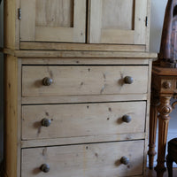 Antique pine linen press with 3 graduated drawers circa 1890