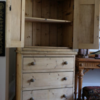Antique pine linen press with 3 graduated drawers circa 1890