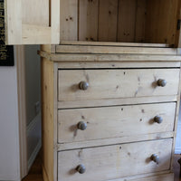 Antique pine linen press with 3 graduated drawers circa 1890