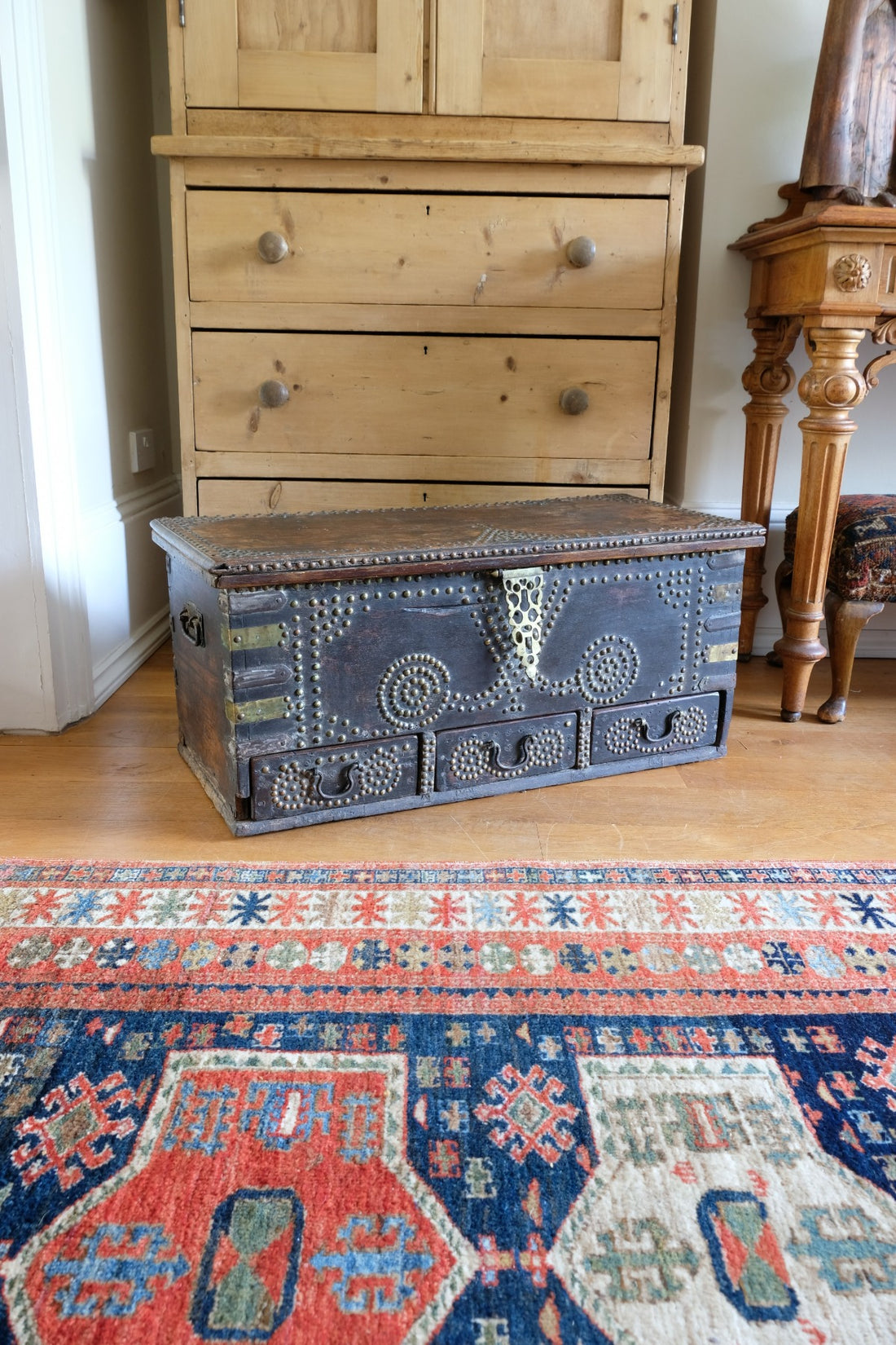 Antique Zanzibar coffer with brass straps