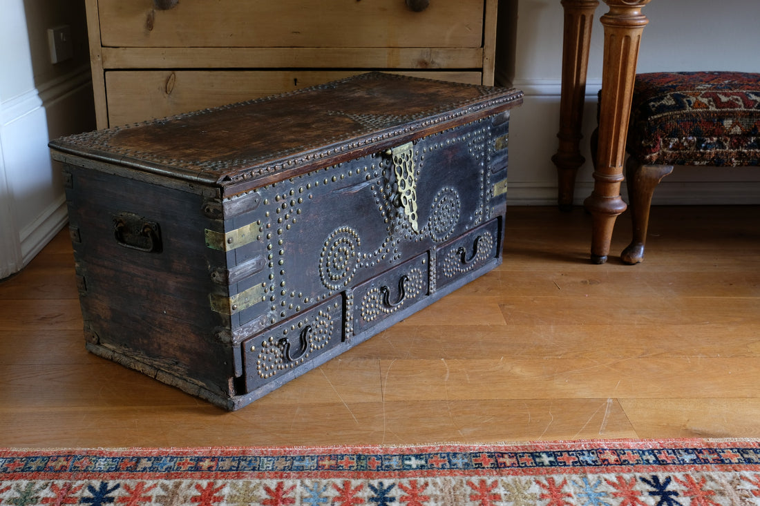 Antique Zanzibar coffer with brass straps