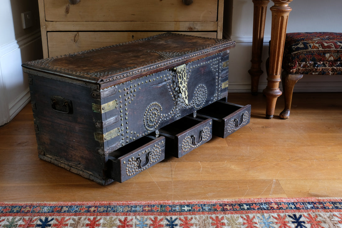 Antique Zanzibar coffer with brass straps