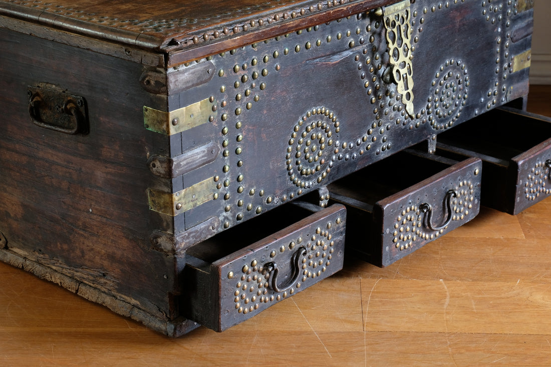 Antique Zanzibar coffer with brass straps