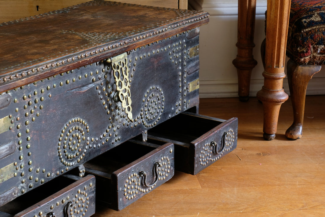 Antique Zanzibar coffer with brass straps