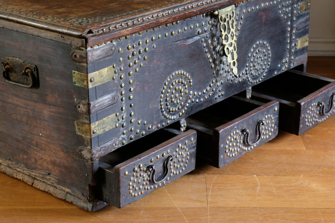 Antique Zanzibar coffer with brass straps