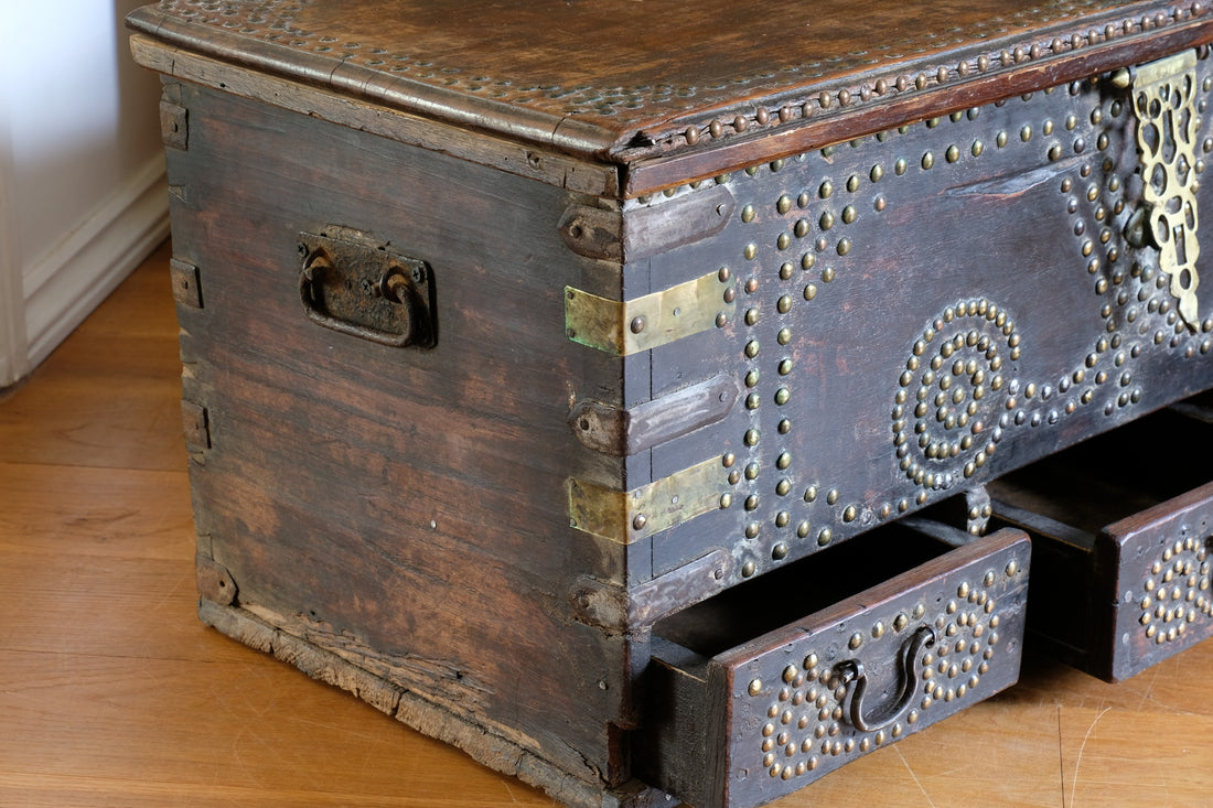 Antique Zanzibar coffer with brass straps
