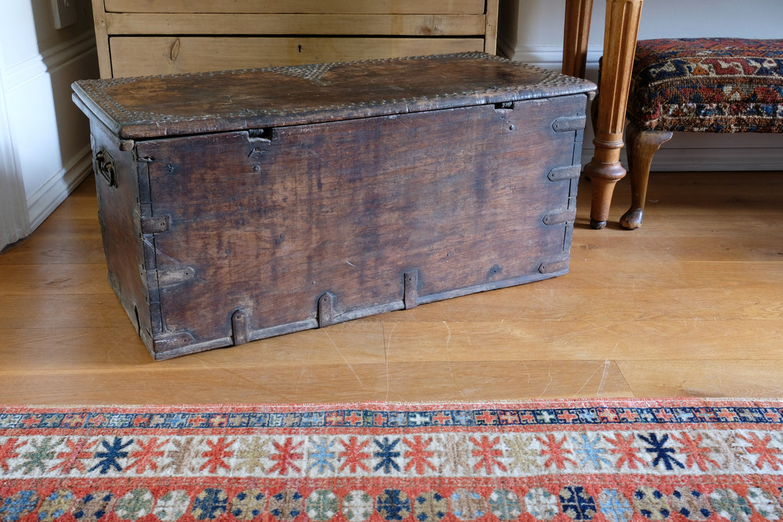 Antique Zanzibar coffer with brass straps