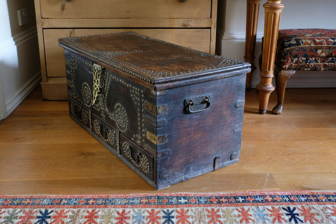Antique Zanzibar coffer with brass straps