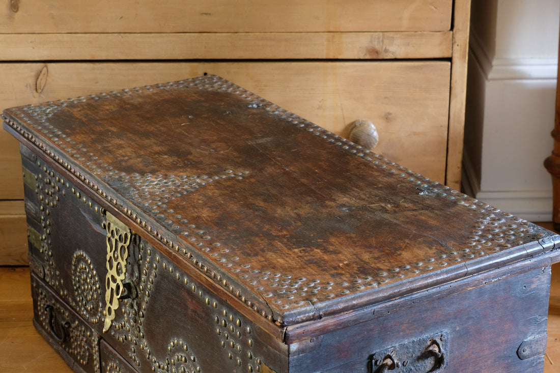 Antique Zanzibar coffer with brass straps