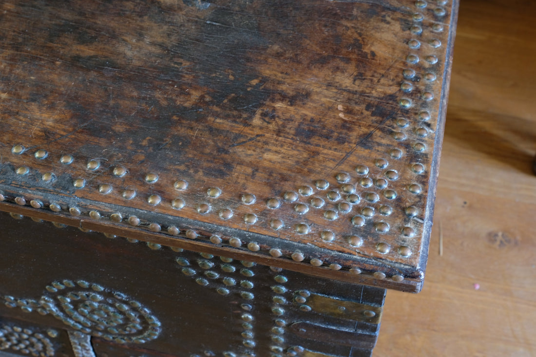 Antique Zanzibar coffer with brass straps