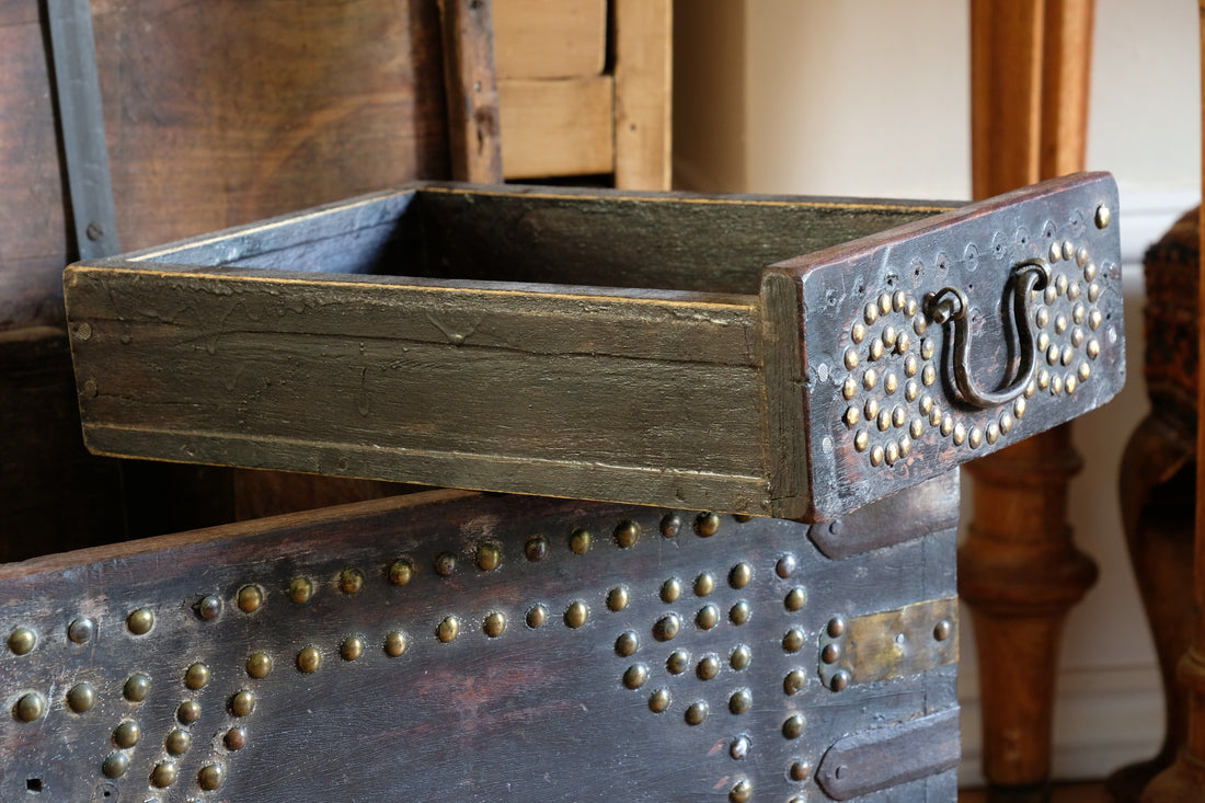 Antique Zanzibar coffer with brass straps