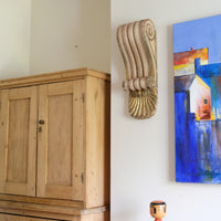 pair of carved giltwood oak corbels shell scroll motif