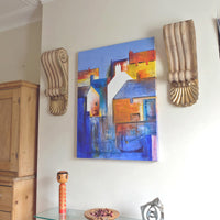 pair of carved giltwood oak corbels shell scroll motif