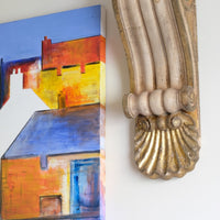 side angle oak corbel three dimensional scroll carving provenance Richmond