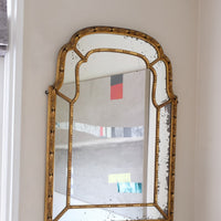 Large Antique Arched Giltwood Mirror with Foxed Glass, Sectional Design, c.1910