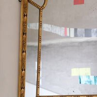 Large Antique Arched Giltwood Mirror with Foxed Glass, Sectional Design, c.1910