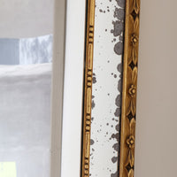 Large Antique Arched Giltwood Mirror with Foxed Glass, Sectional Design, c.1910