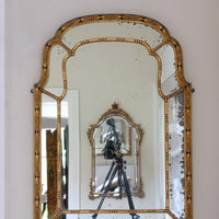 Large Antique Arched Giltwood Mirror with Foxed Glass, Sectional Design, c.1910