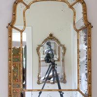 Large Antique Arched Giltwood Mirror with Foxed Glass, Sectional Design, c.1910