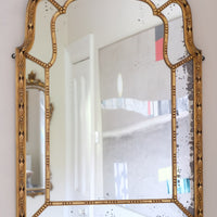 Large Antique Arched Giltwood Mirror with Foxed Glass, Sectional Design, c.1910