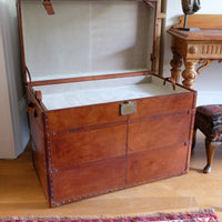 English tan leather steamer trunk with velvet lining & internal tray