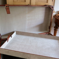 English tan leather steamer trunk with velvet lining & internal tray