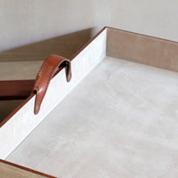 English tan leather steamer trunk with velvet lining & internal tray